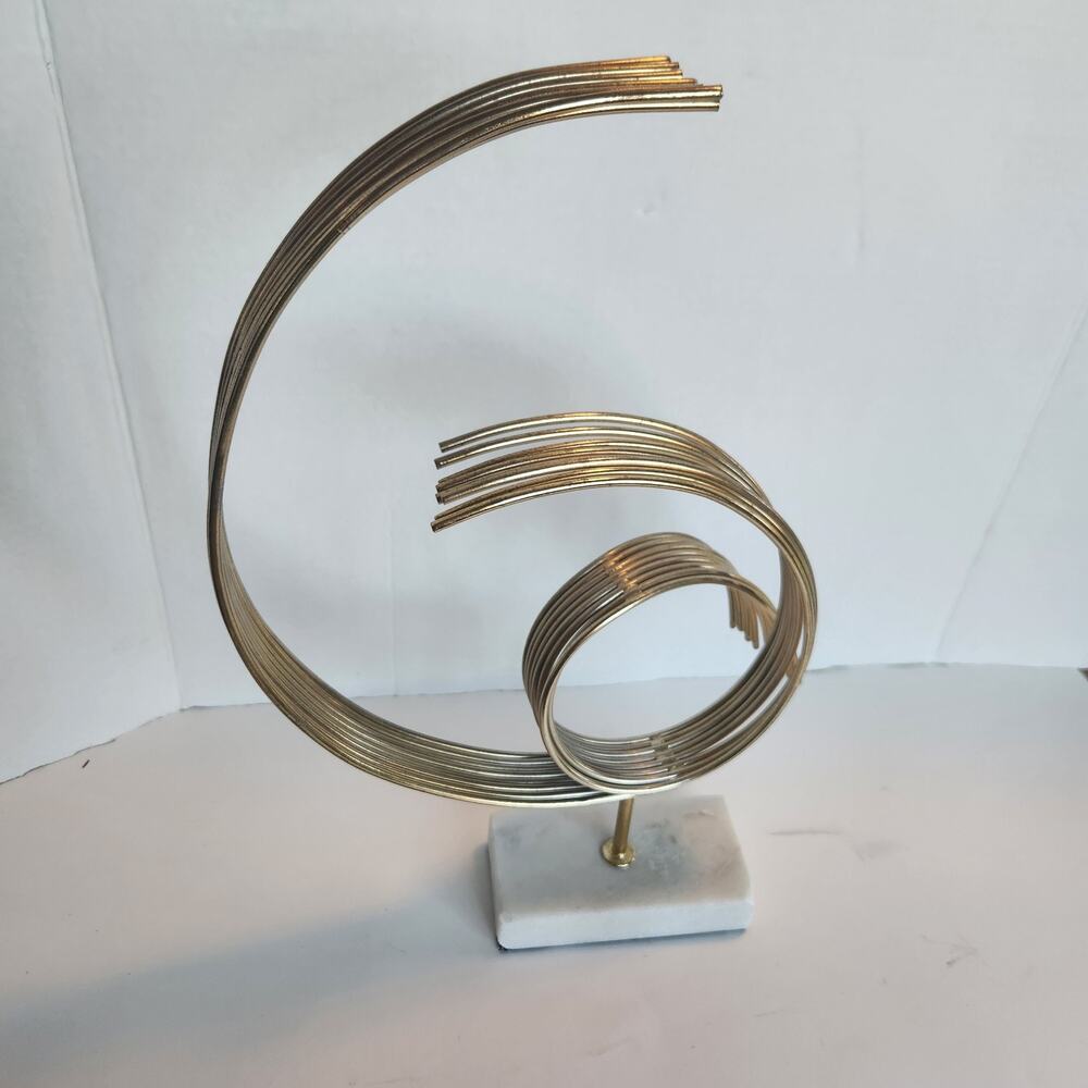 Large Modernist MCM Geometric Metal Spiral Abstract Sculpture On Marble Base 16"